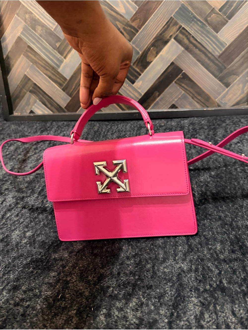 Off-White - Hot Pink Leather Jitney Top-Handle Crossbody Bag